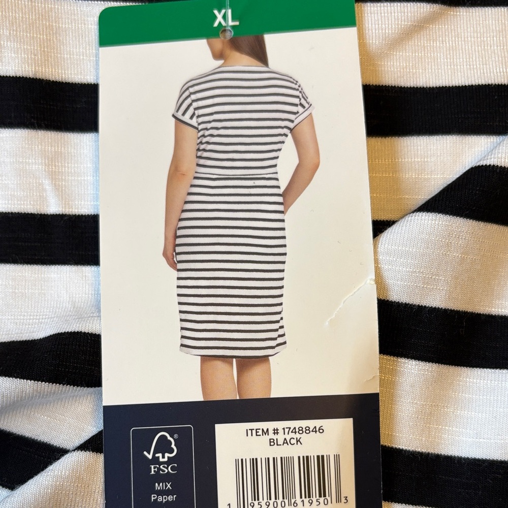 Chaps Black and White Striped Asymmetrical Dress